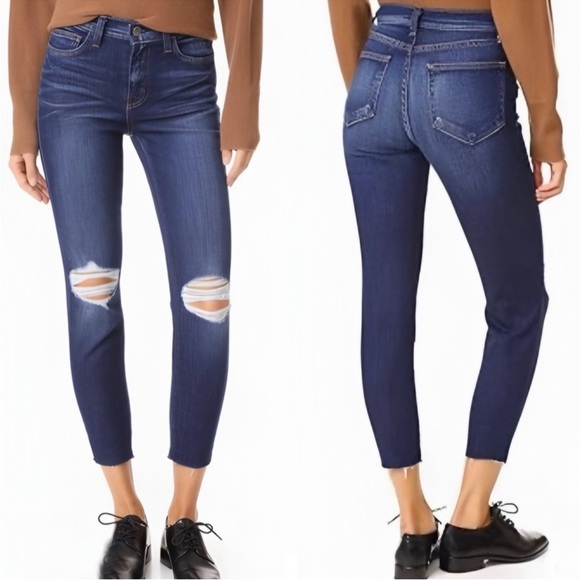 L’AGENCE Abigail Slim Mince Torn Ripped Skinny Jeans Dark Diamond Destructed